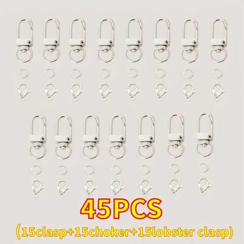 45pcs Rotatable Lobster Claw Keychain Hooks U Shaped Metal Rings DIY Bag Connector Key Chain Making Craft Accessories