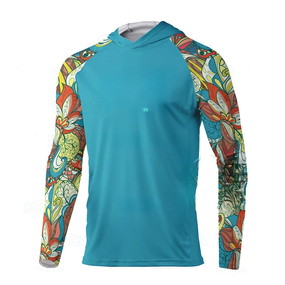 Fishing Apparel Men's Long Sleeve Fishing T-Shirts UV Sun Protection Breathable Anti Mosquito Hooded Angling Clothing Tops