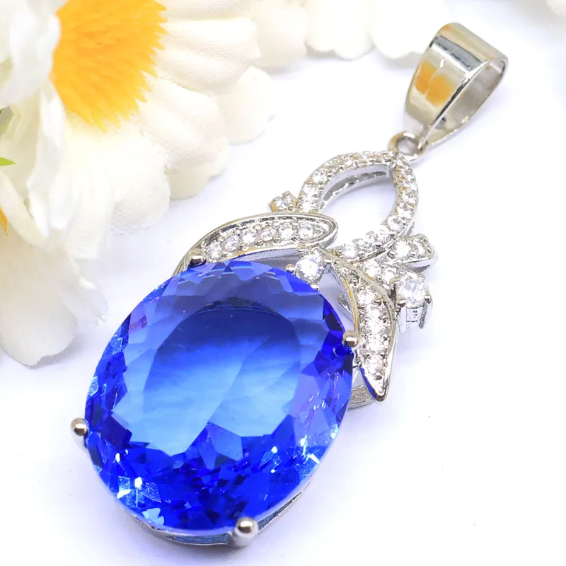 Buy 4 Get 1 Free 42x17mm Gorgeous Created Violet Tanzanite Blood Ruby Blue Sapphire CZ Females Silver plated Pendant