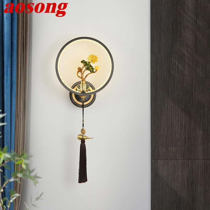 

AOSONG Brass Wall Lamp LED Modern Luxury Sconce Light Interior Decoration Household Bedroom Bedside Living Room Corridor Lightin