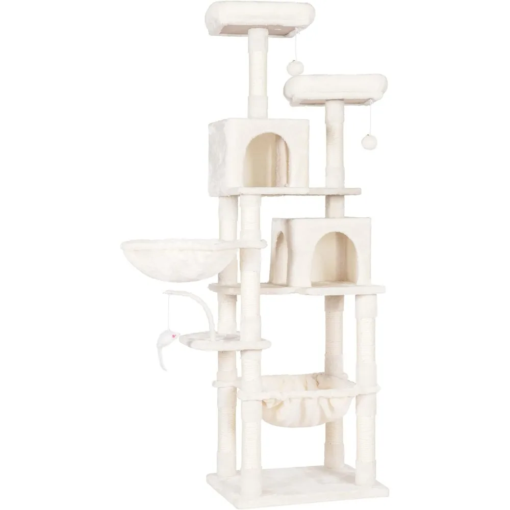 

Heybly Cat Tree, 70 inches Tall Cat Tower condo with Toy for Indoor Large Cats, Cat House Furniture with Padded Plush Perch, Coz