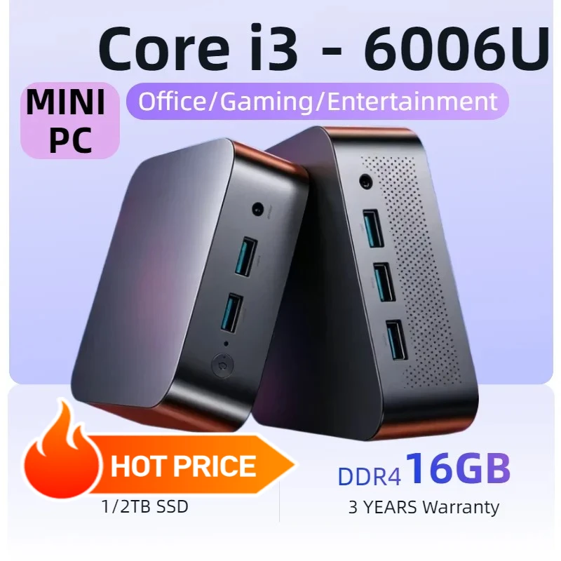 Mini PC  Intel Core i3‑6006U 32GB RAM 1TB/2TB SSD WiFi6 BT5.2 4K HD Office Gaming Mini Computer 3Y Warranty