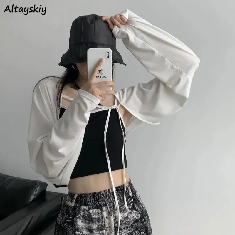 

Blouses Women Spring Summer Solid Sun-proof Lace-up High Street Baggy Sweet Korean Females Temperament Chic Cozy Crop Casual New