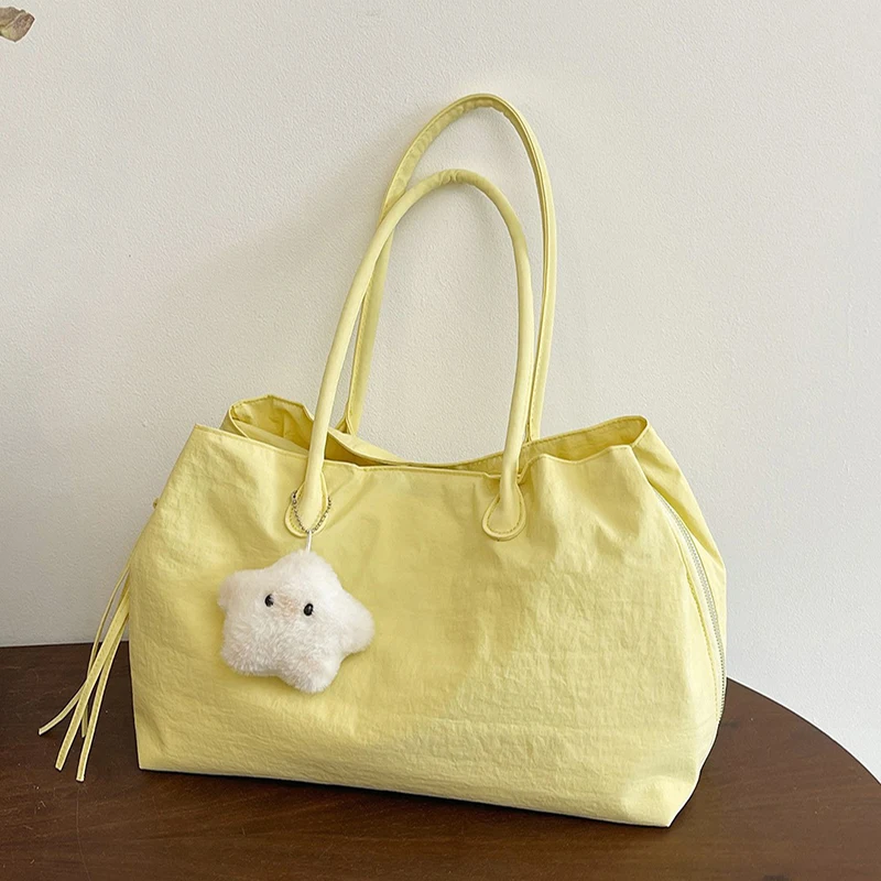 

2026 New Trendy Colorblock Nylon Tote Bag Lightweight Travel Shoulder Handbag Large Capacity Multi Compartment Casual Daily Bag