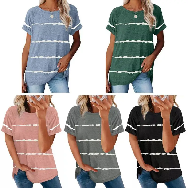 Vrouwen \ 'S Zomer Casual T-shirt Streep Korte Mouw Lady Fashion Loose Fit Blouses Top