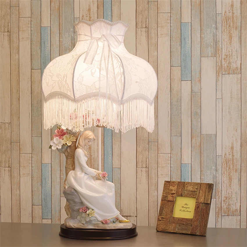 European white ceramic doll table lamps bedroom bedside lamps living room princess pastoral wedding room decor desk lights