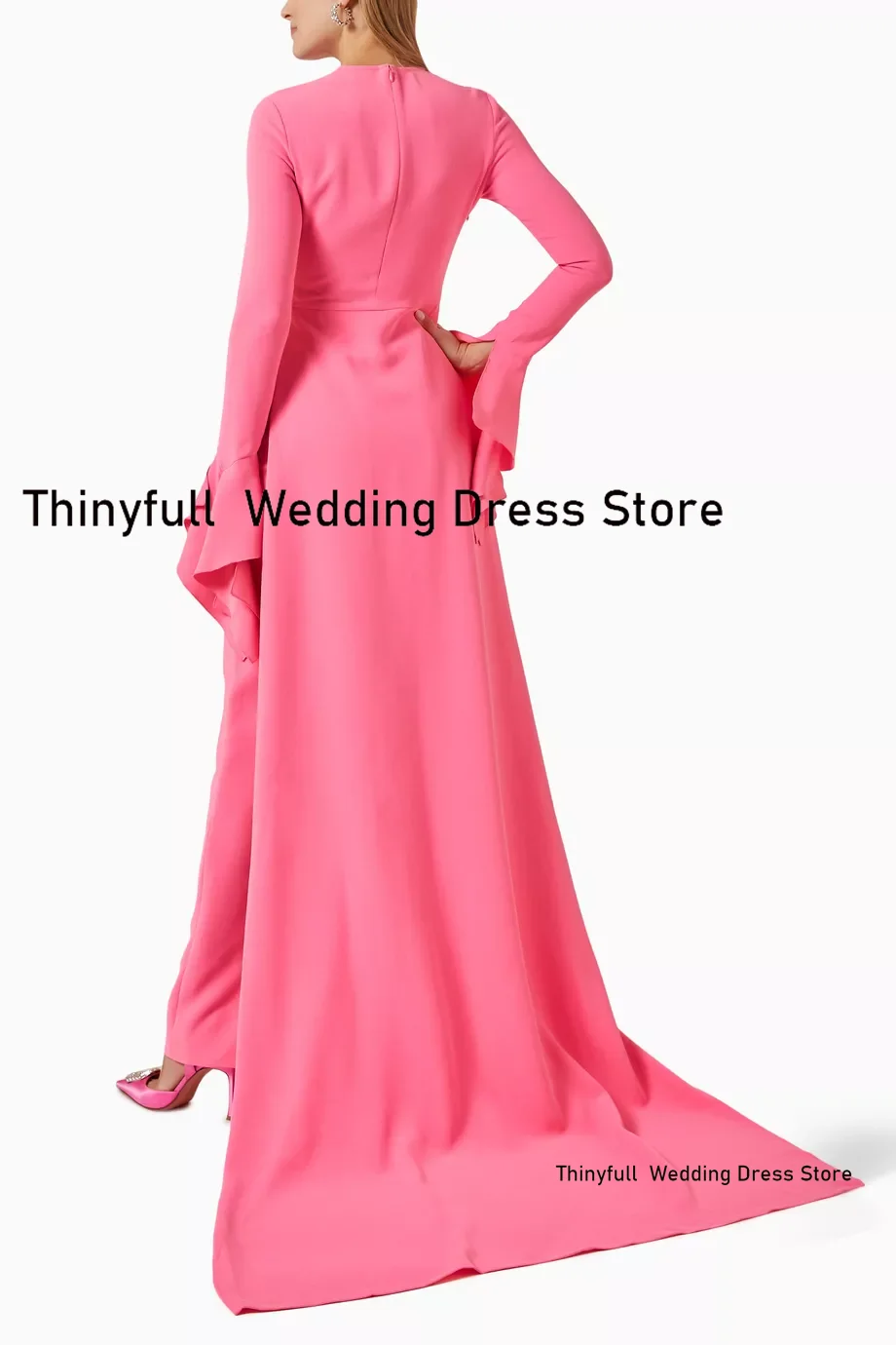 Thinyfull Mermaid Satin Saudi Arabia Prom Dresses O-neck Long Sleeves Evening Party Gown Outfit Dubai Formal Occasion Dress