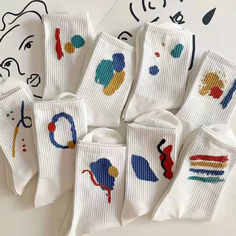 

Korea New College Style Funny Harajuku Graffiti White Socks Simple Female Artistic ink Socks Japanese Cute Casual Women's Socks