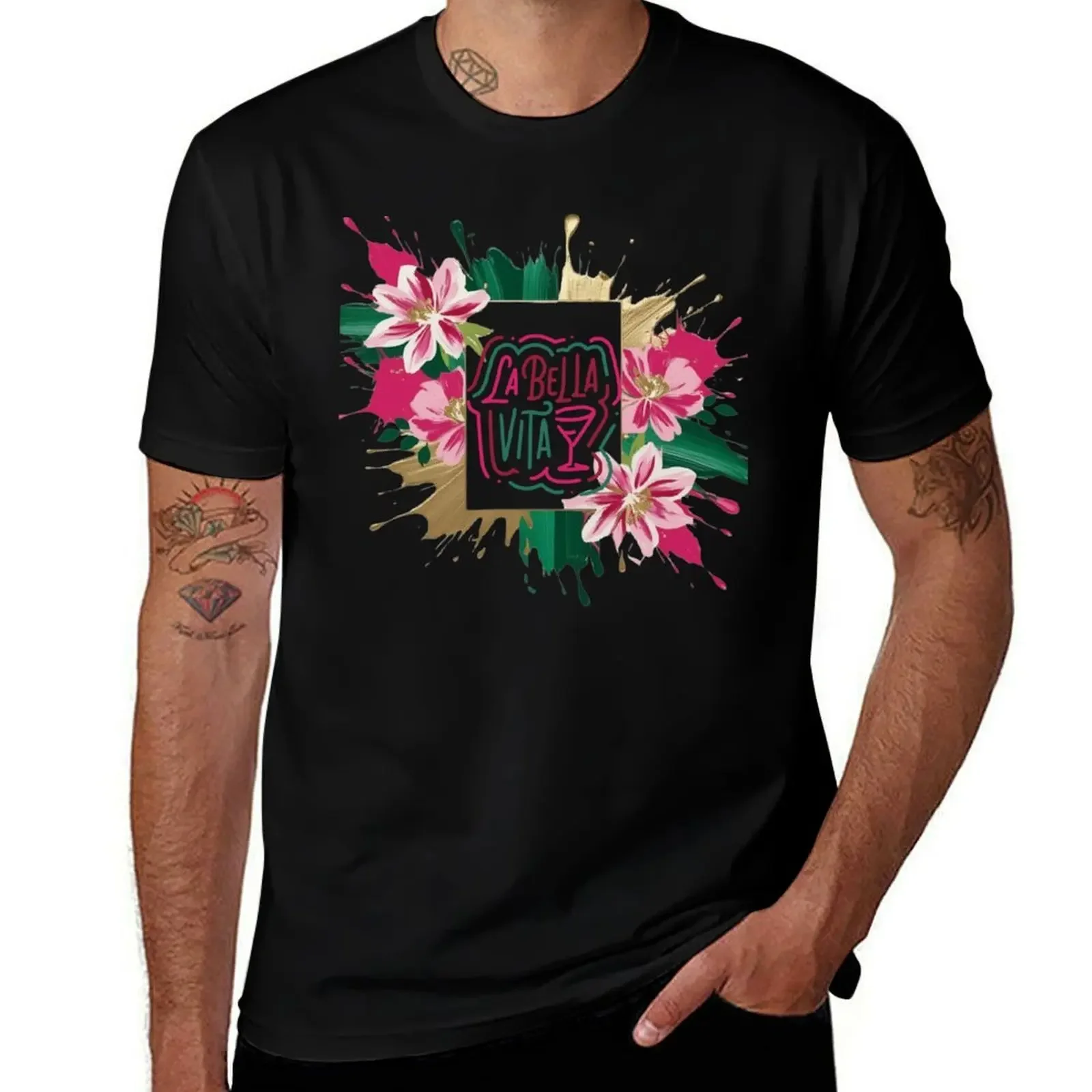 

Abstract floral La Bella Vita T-Shirt oversize t-shirts man vintage anime shirt kawaii clothes mens t shirts casual stylish
