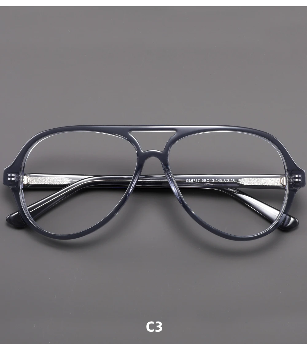Pilotenbrille aus Acetat mit großem Rahmen für Herren, individuelle Korrektionsbrille, Persönlichkeits-Lesebrille, modische Brille – Detail 12