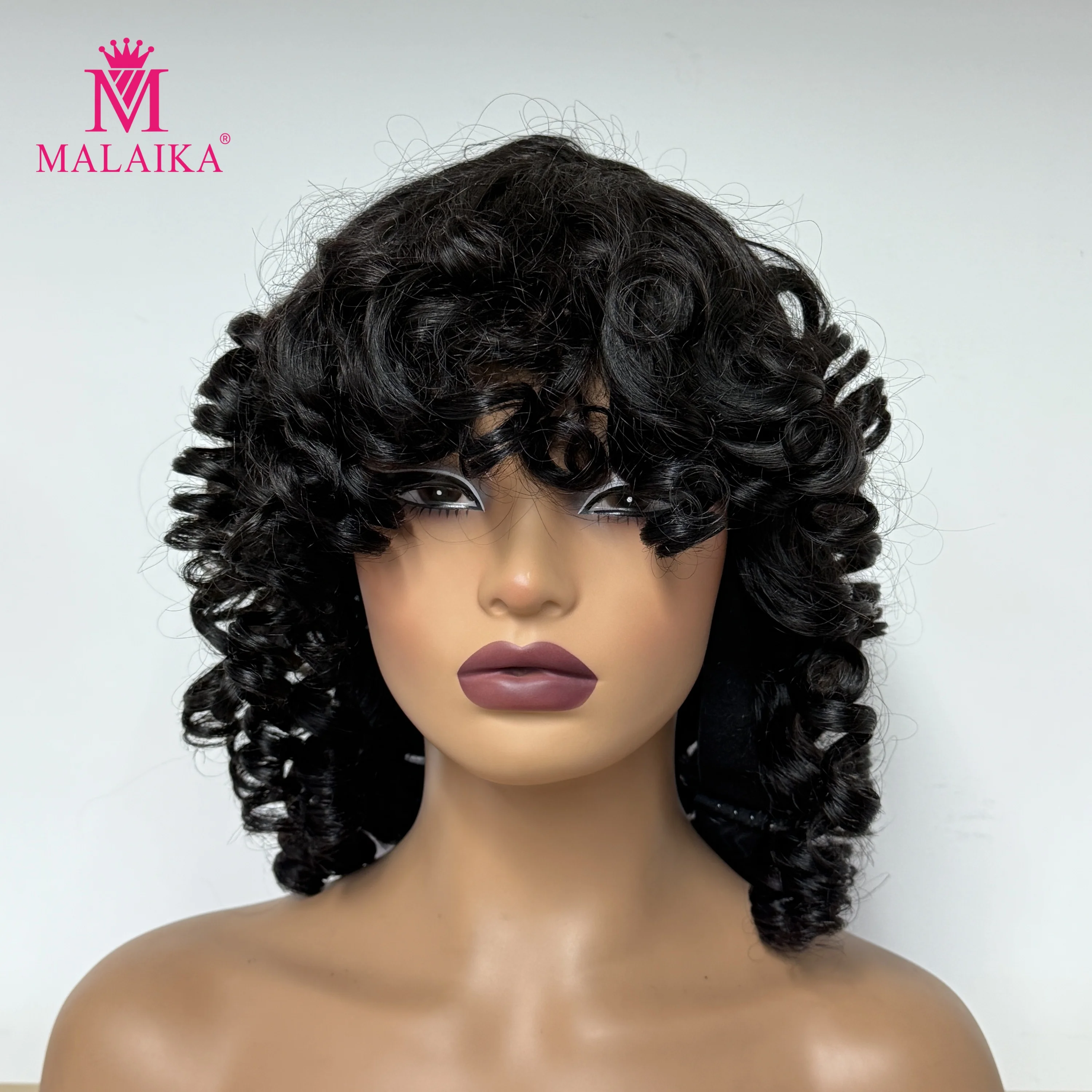 باروكات شعر بشري مجعد نطاطة مع غرة 200% 99J #   شعر بشري برازيلي مجعد فضفاض بطول 18 بوصة مصنوع آليًا بالكامل للنساء ذوات البشرة السمراء