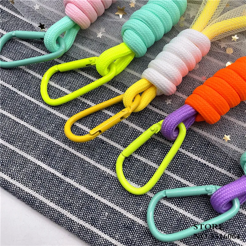 Creative Fluorescent Braided Keys Hand Strap Mobile Phone Case Lanyards Personality Ornaments Charm Strap Keychain Accessories