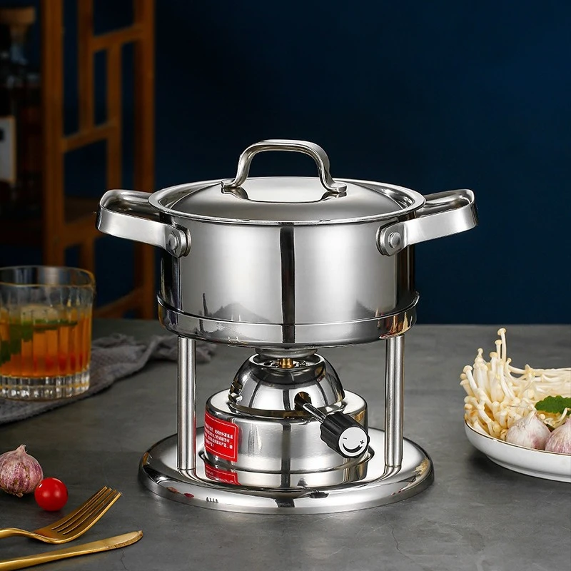 

High-end single small hot pot, one pot per person, stainless steel, inflatable gas