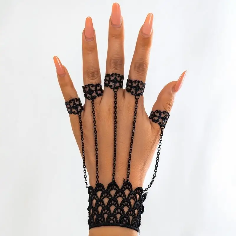 652F チェーン指輪ブレスレットパンクチェーンタッセルブレスレットスレーブ指輪付きゴシックハンドハーネスボヘミアンリストチェーン