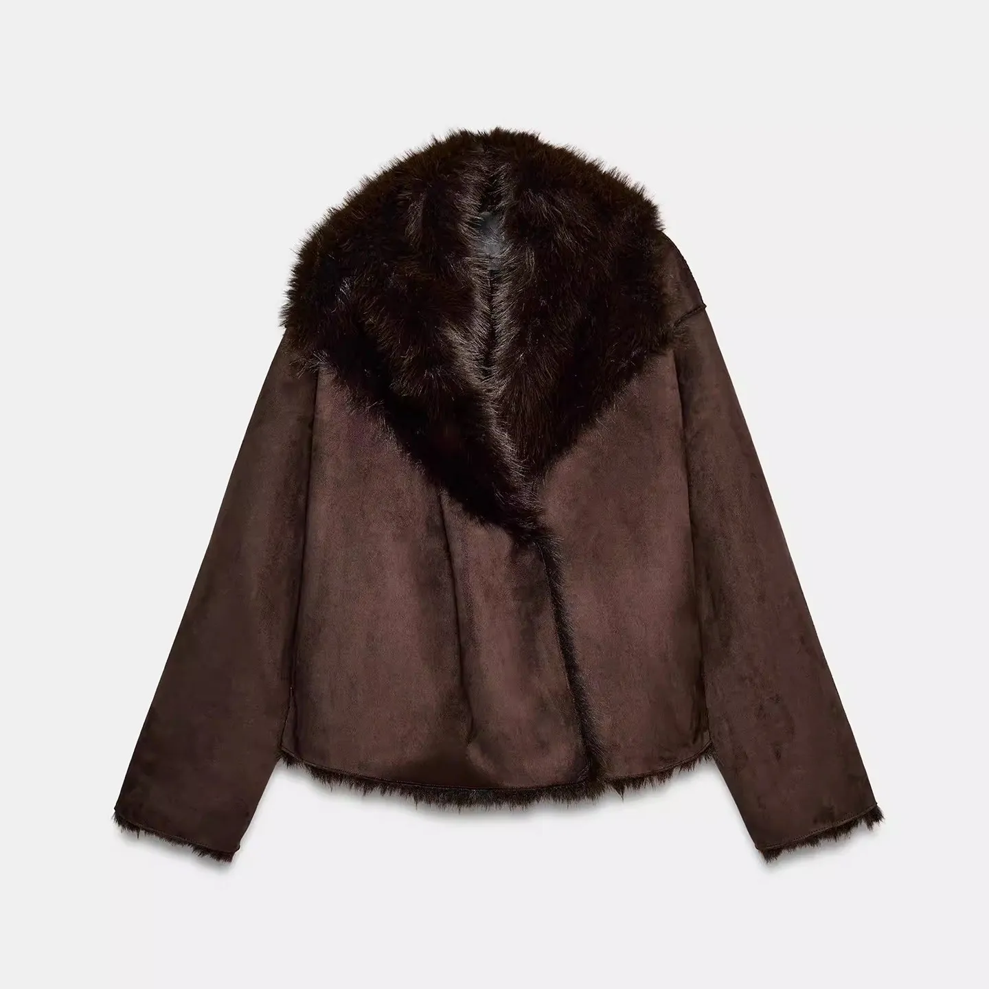 

Модное двустороннее женское пальто укороченного фасона с длинными рукавами и меховым воротником, зимнее, новинка, повседневное, приталенное, Z