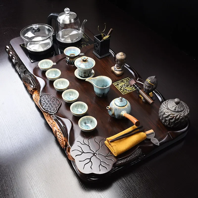 Ebony solid wood tea tray, table, complete set of Kung Fu tea sea , household automatic kettle integrated Chinese