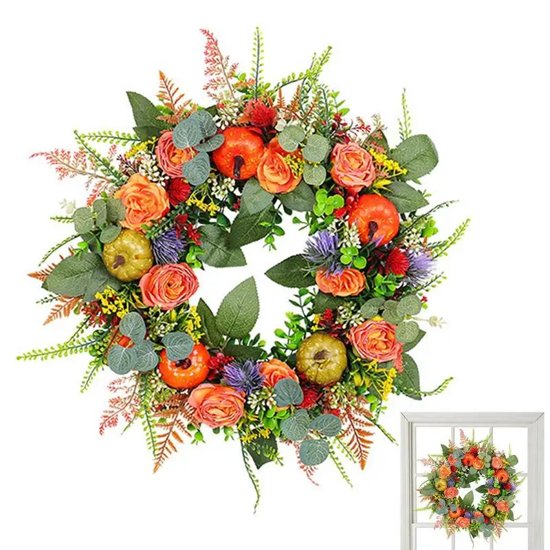 

Artificial Pumpkin Thanksgiving Wreath Multifunctional Handcrafted Pumpkin Vine Circle Door Front Door Home Farmhouse Decor