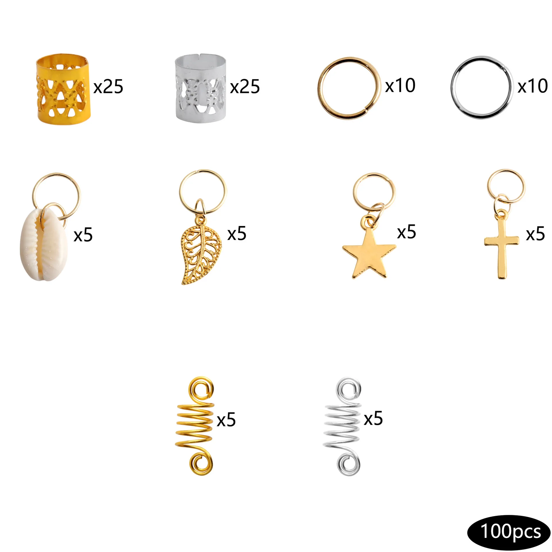 

Dreadlock Braid Rings 100pcs Alloy Beads Charms Pendants for Hair Extension DIY Bracelet Making Festival Party Decor