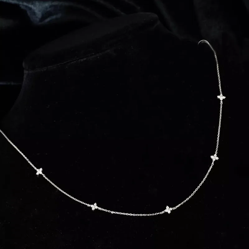 925 Sterling Silver Plated 18K Gold Sparkling Zircon Flower Necklace for Women  Exquisite Party Jewelry Gifts