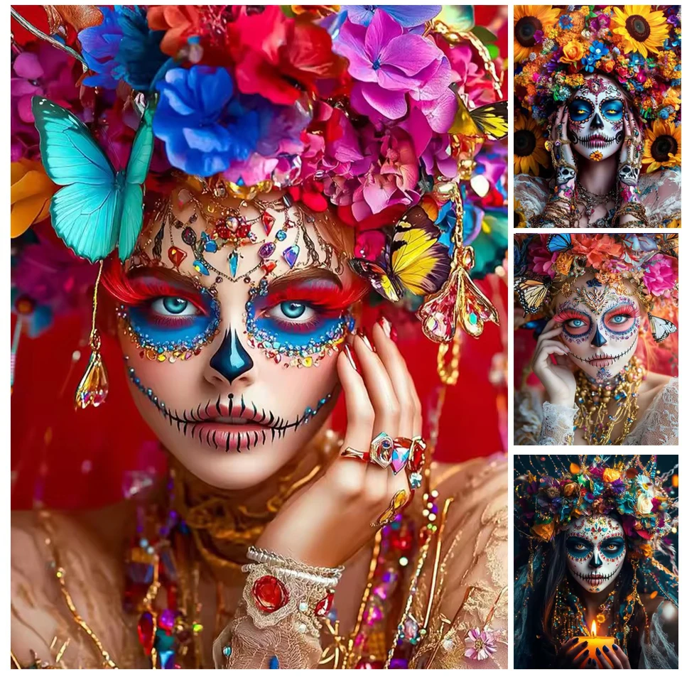 

5D Diamond Painting Tatto Skull Woman Flowers Full Square Round DIY Diamond Mosaic New Collection Handmade Gift Home Decor