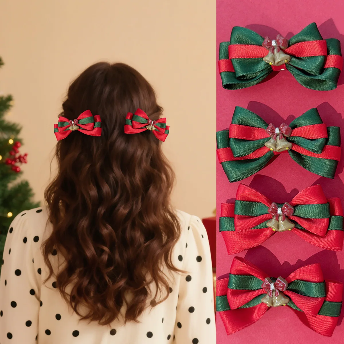 

30pc Christmas Side Hair Clips for Women And Girls with Jingle Bell Ribbon Bow Hairpins Holiday Accessory Side Hairgrips