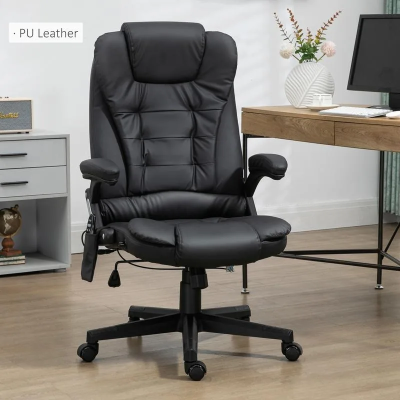 Chaise de bureau vibrante avec dossier inclinable et accoudoirs rembourrés, chaise de bureau de massage à 6 points avec chaleur, siège de direction à haut dossier