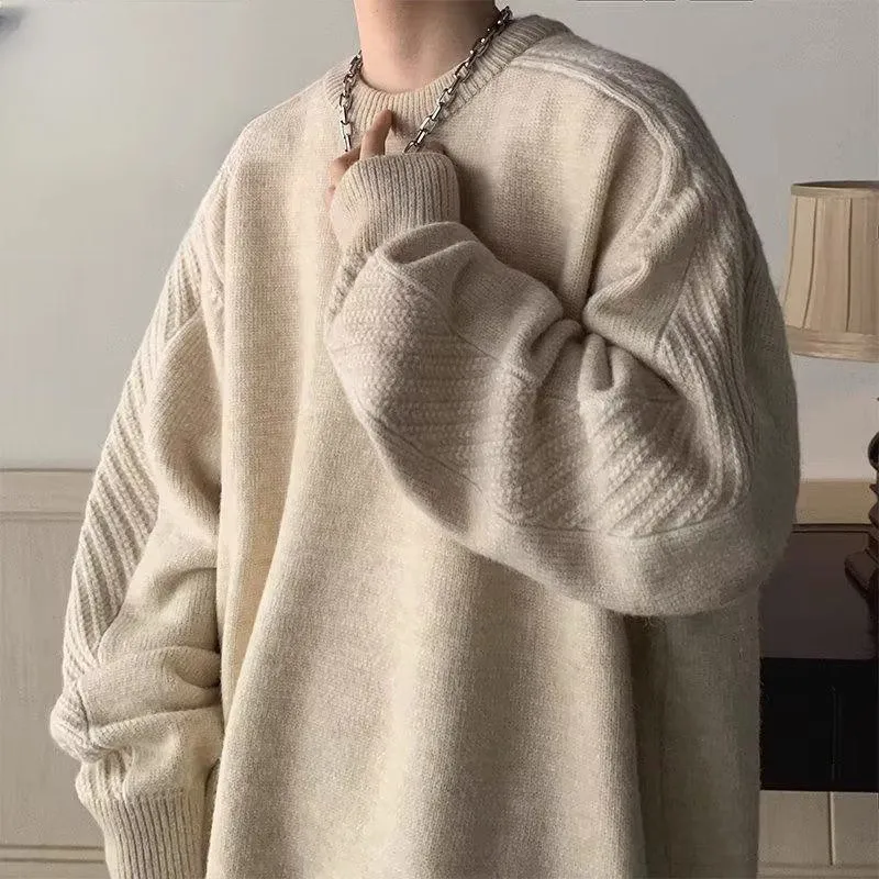 

Extra Large 300 Pou Color Casual Sweater Men's Faion Autumn Winter American Loose round Ne Overhead Knitted irt