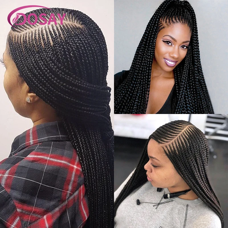 36'' Synthetic Braided Wigs Cornrow Braids Lace Wigs Box Braid Side Part Braiding Hair Full Lace Front Wig For Black Women Dosay