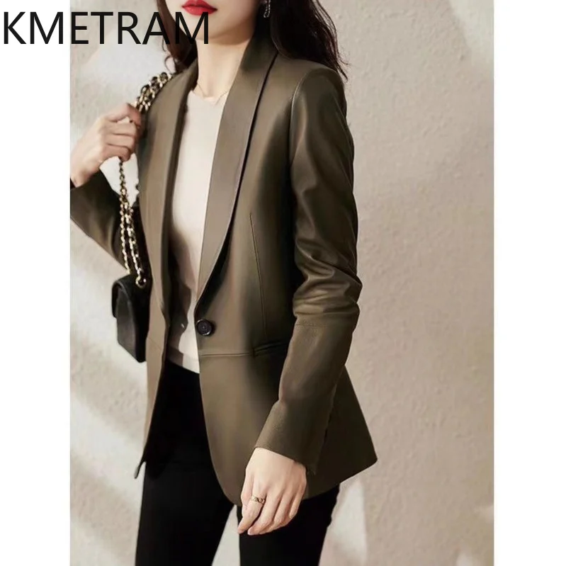 KMETRAM Real Sheepskin Leather Jacket Woman Casual Blazer Coat 2026 Spring Autumn Elegant Jackets Women Clothing jaqueta couro