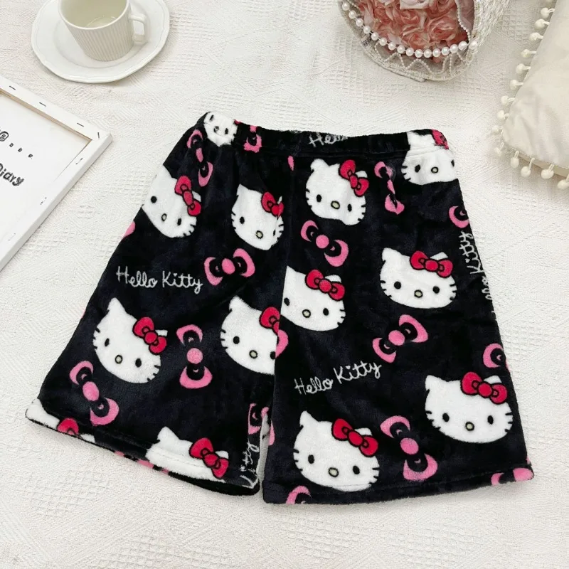 Hello Kitty Cute Shorts Women Cute Cartoon Flannel Pajama Pants Soft  Women Kawaii Summer Casual Home Trousers Birthday Gifts