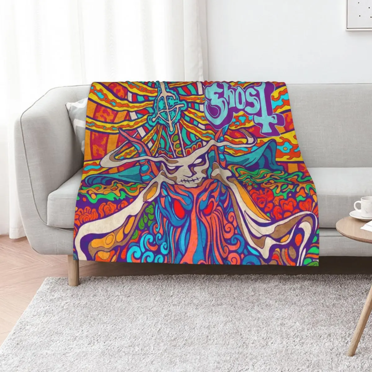 

ghost satanic panic tour 2023 masepte Throw Blanket Personalized Gift Decorative Throw heavy to sleep Plaid Blankets