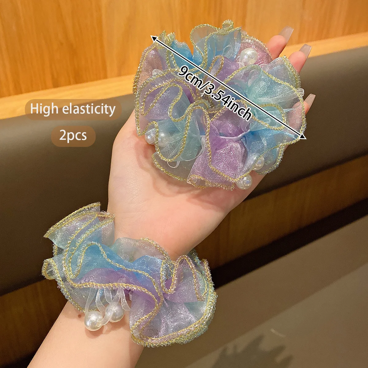 2 mesh large intestine hair rings Korean version sweet wind rubber band hair accessories view 2