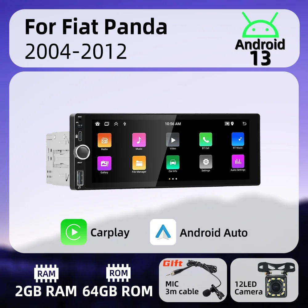 

1 Din Carplay Android Auto Радио Android Автомобильный Мультимедиа для Fiat Panda 2004-2012 6,86 "Экран Стерео головное устройство GPS BT Навигация