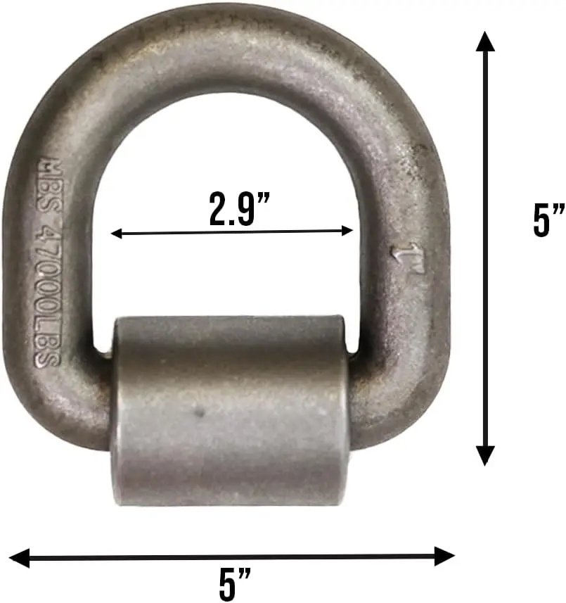 1” Weld-On Heavy Duty Forged D Rings 5” x 5” - 47,000lbs, Raw Finish, for Flatbeds Tie-Down Anchor (6 Pack)