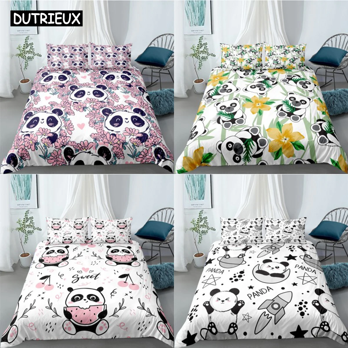 

Cartoon Cute Panda Polyester Bedding Sets Child Kids Covers Boys Bed Linen Set For Teens King Size Bedding Set