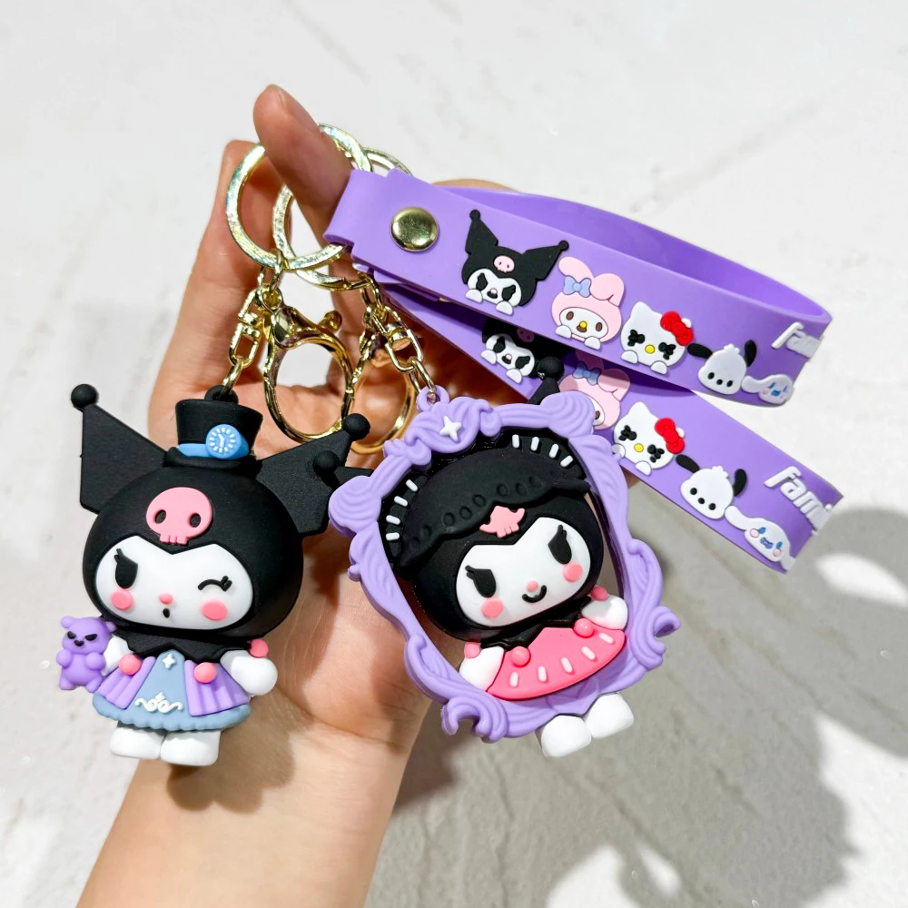 Wholesale Kawaii Sanrio Kuromi Keychain Pvc Doll Key Chain Cartoon Anime Cinnamoroll Bag Pendant Car Keyring Accessories Gift