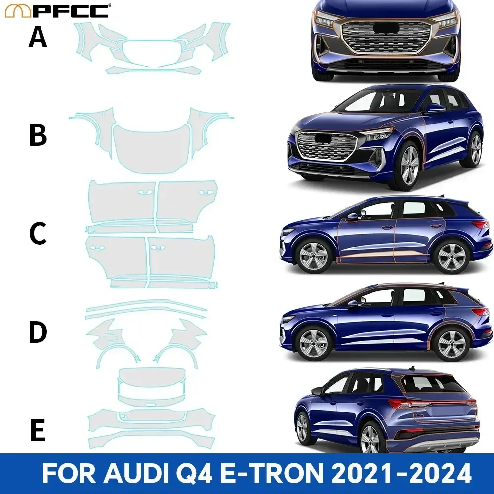 

For Audi Q4 E-TRON 2021 2022 2023 2024 8.5Mil TPU Pre-cut Car Body Paint Protection Film PPF Bra Clear Sticker Anti-Scratch Kit