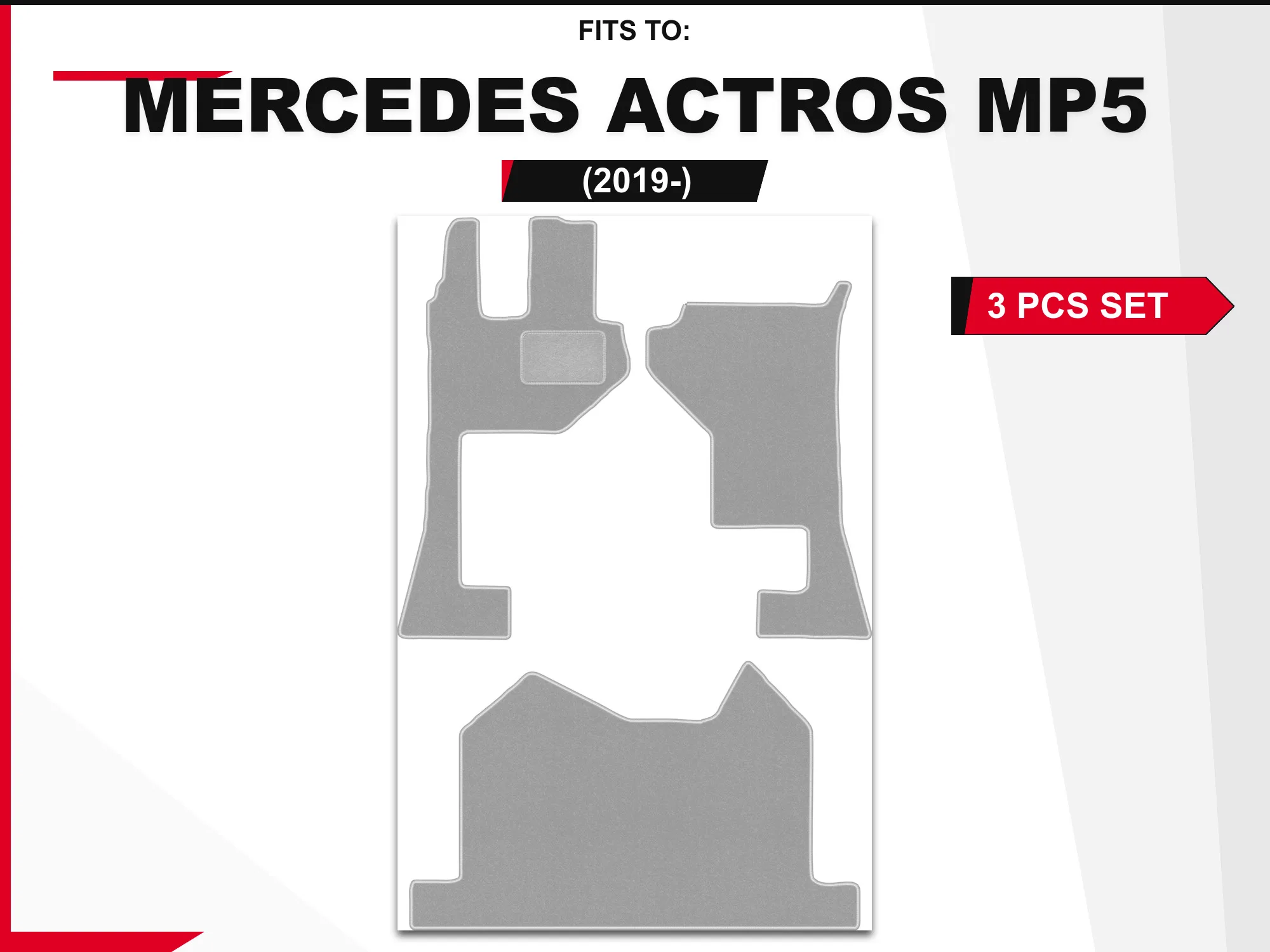 OSLO velourmatten voor: Mercedes Actros MP5 2019-grijze vrachtwagens 3 stuks