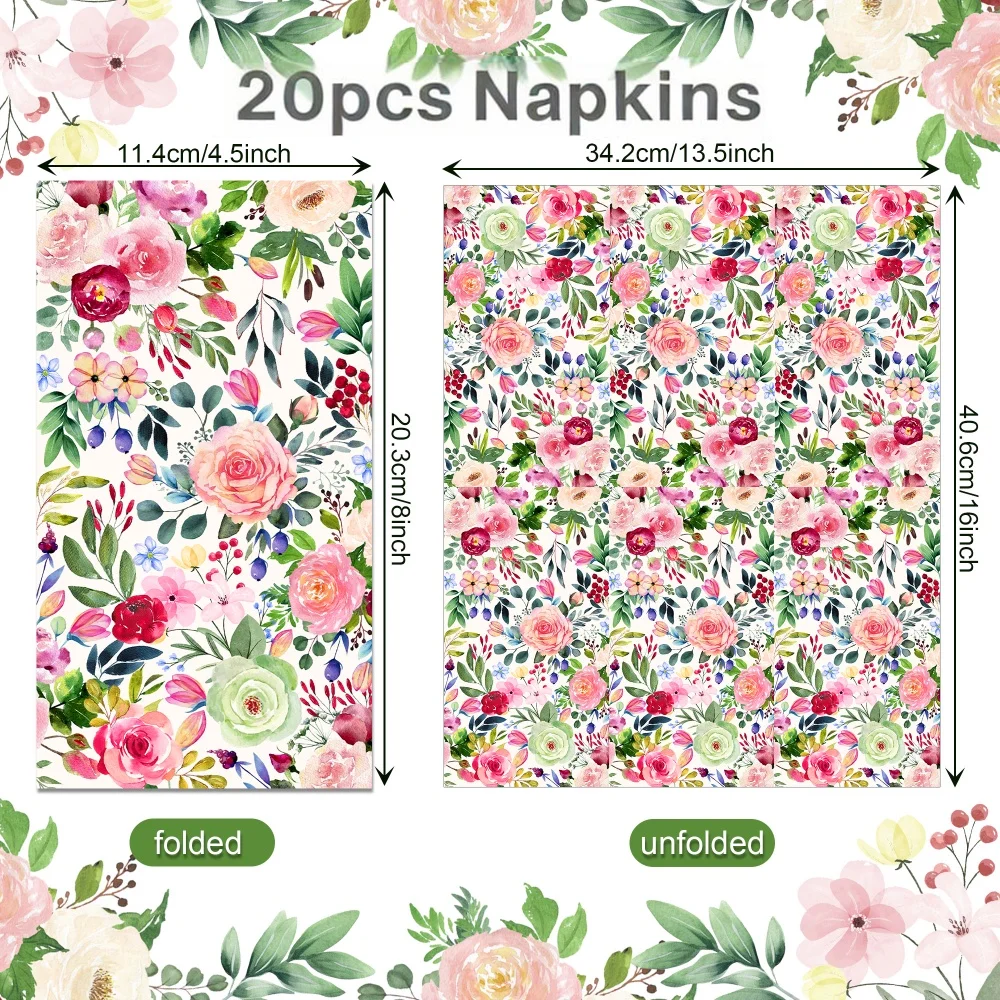 20 stücke 2-lagige Bunte Rose Floral Gast Servietten Einweg Papier Abendessen Serviette Badezimmer Handtücher Taschentücher Für Hochzeit party – Detail 1
