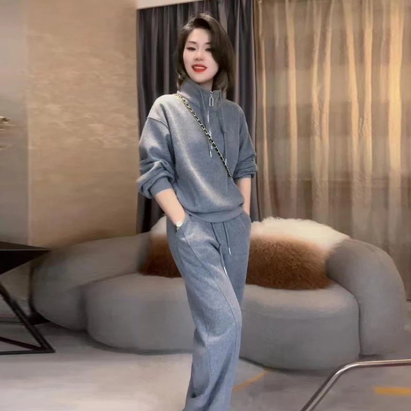 

Women 2025 Autumn New Cardigan Slim Fit Casual Two-piece Set For Female Zipper Jacket And Pant Trousers 2 Pieces Suits