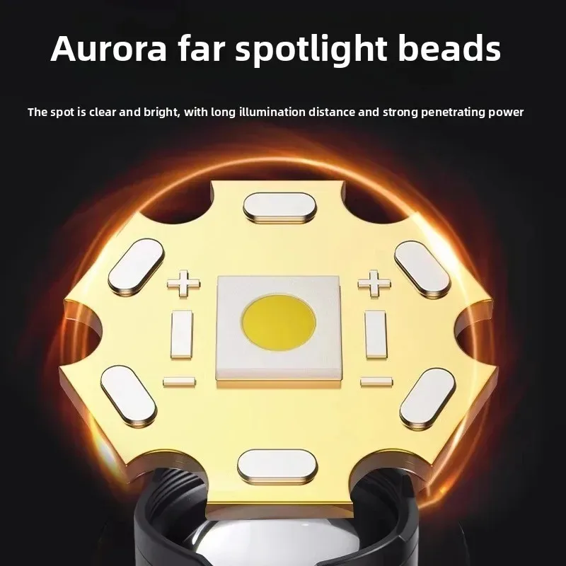 مصباح يدوي قابل لإعادة الشحن قابل للتكبير مع إشعال اللهب بالليزر الأبيض، عدسة فريسنل لمؤشر الطاقة 4 مستويات للتخييم في الهواء الطلق #2