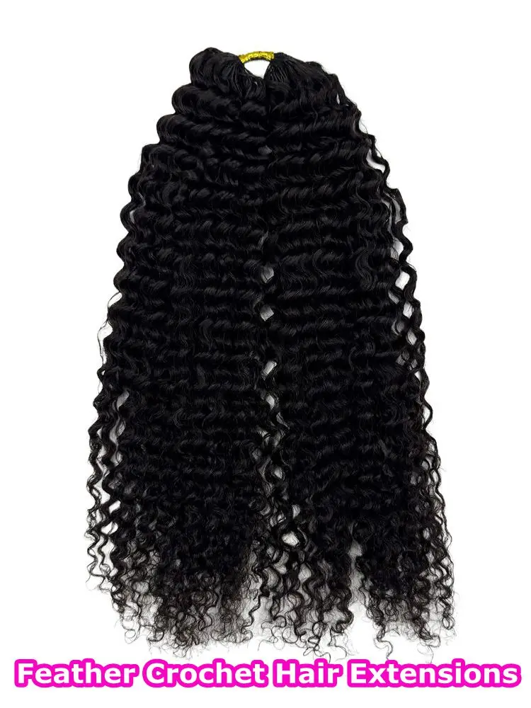 Burmese Pre Looped Feather Crochet Haar, diep krullend, voor zwarte vrouwen, voorgedeeld, knooploos, Burmese krullend haar voor vlechten - afbeelding 2
