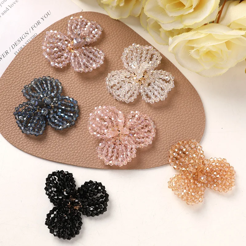 1 Piece Clear Crystal Three Petal Flower Shoe Charms for Clogs Handmade Korean Fashion Dongdaemun Style Lightweight Sparkly