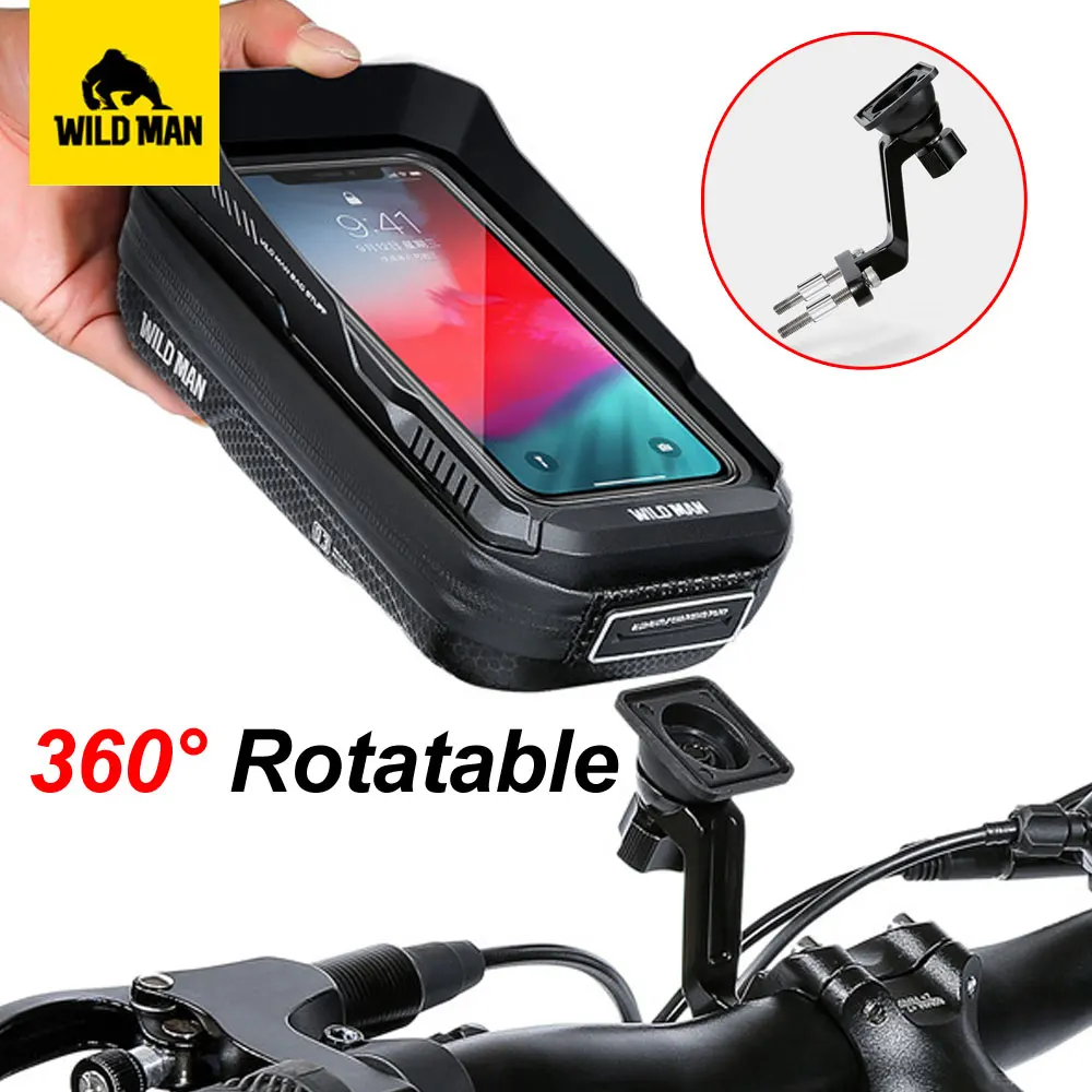 WILD MAN 360°Rotatable Bicycle Handlebar Bag Bike Phone Holder Bag 6.9in Waterproof Phone Touchscreen Bag MTB Bike Accessories