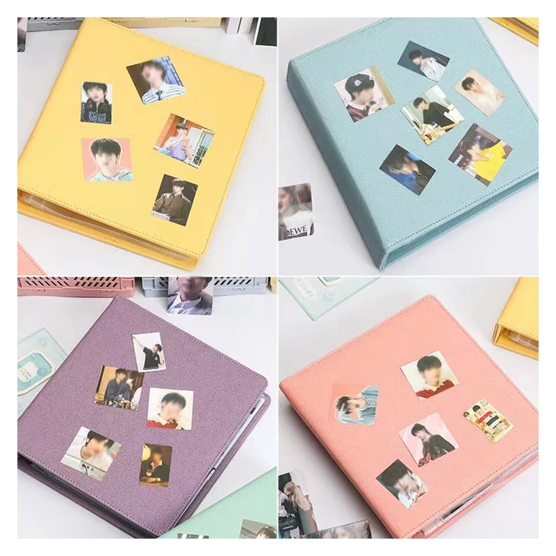 PU Leather Photo Card Macaroon Binder 3 Ring A5 Glitter Cover Kpop Polaroid Photo Album Postcard Collect Book 2 4 Pocket Sleeves