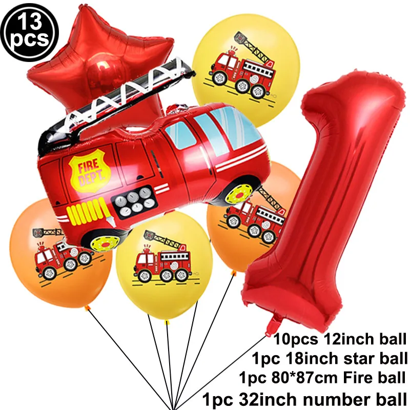 Fireman Party Tableware Plates Cups Napkin Fire Engine Balloon Kids Boys Firefighter Themed Birthday Party Decor Supplies