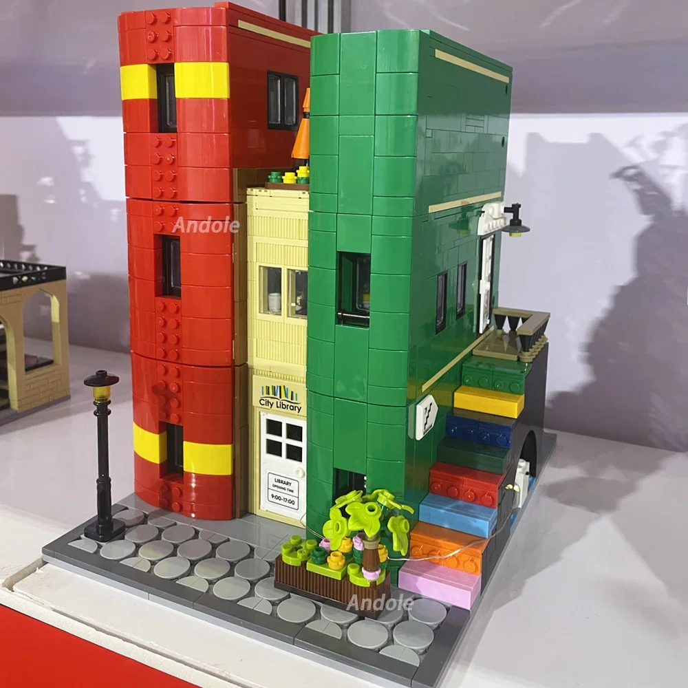 Street View City Library Modular Building Bricks Ideas Series Bookstore Urban Construction Model Bricks Toys For Boy Gift MOC