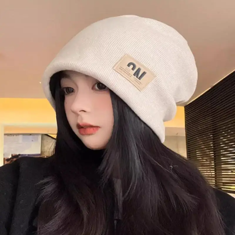 Modische gestrickte Baumwollmütze mit Buchstabenmuster für Damen und Herren, einfarbig, Baggy Slouchy Beanie, Hip Hop, lässig, Herbst und Winter, warme Mütze〔CC55〕