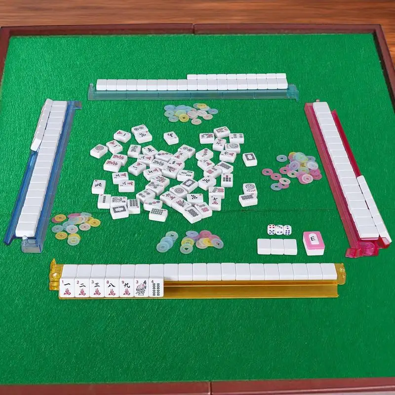 Mahjong Tile Set Small Mahjong Set With Carrying Bag Beautiful Portable Mah Jongg Play With Rulers Dices Playing Learning Tool