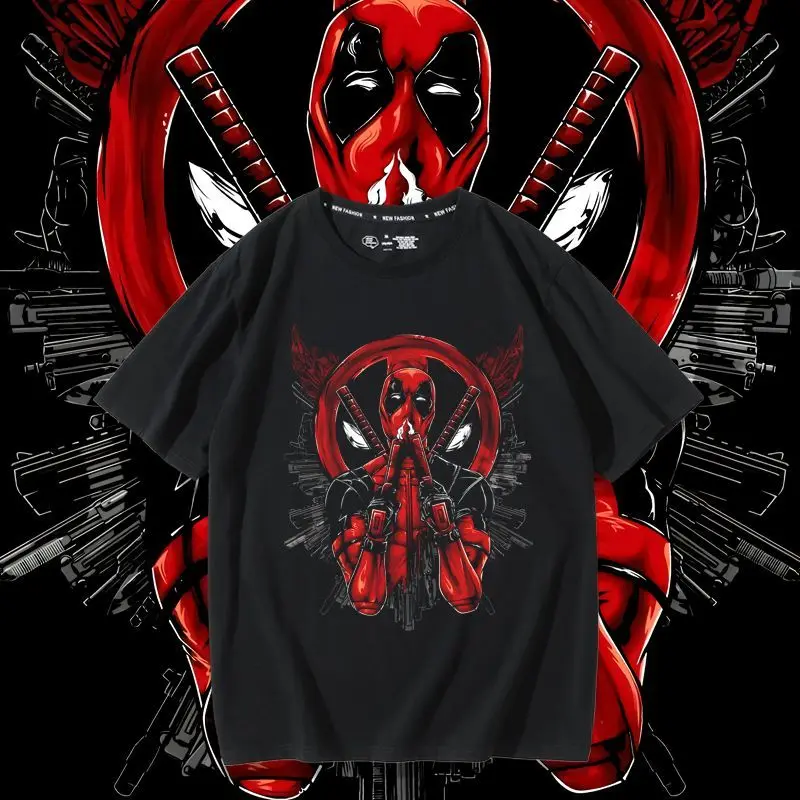 Marvel autorizado Marvel Deadpool 3 colaboración camiseta de manga corta mercancía de película Deadpool novedad de verano Retro media manga